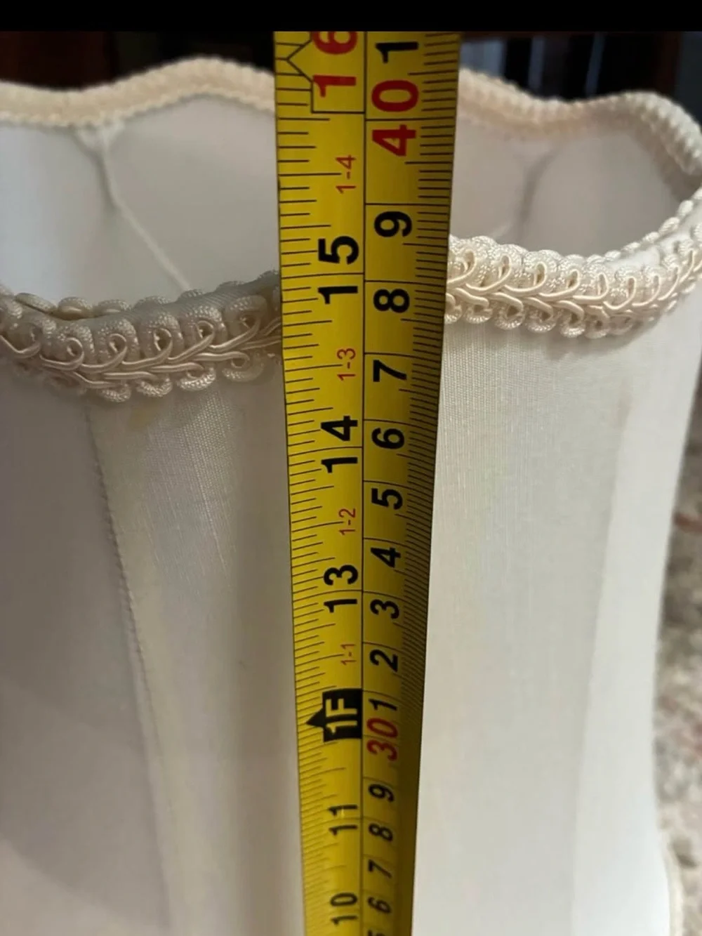 Vintage white scalloped bell lamp shade with braid trim